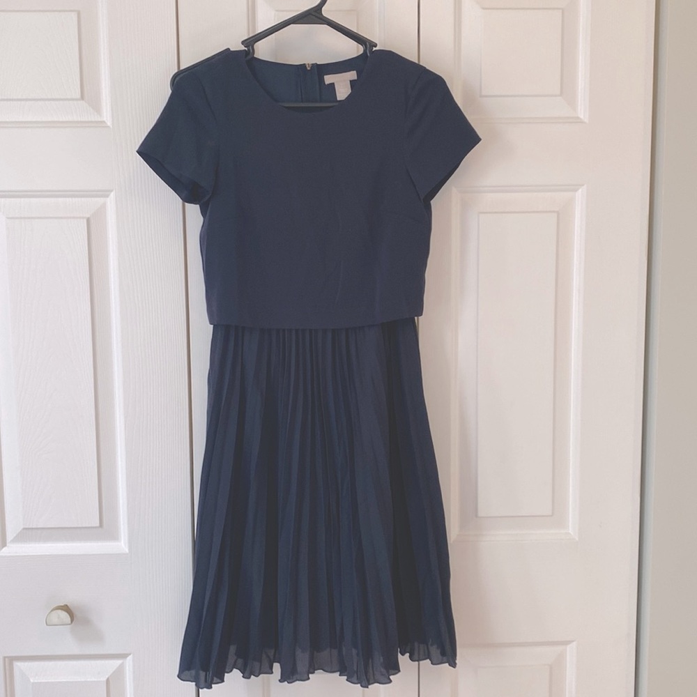 Navy Pleated Dress - 0